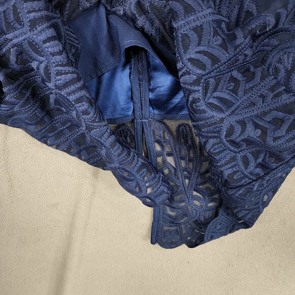 Bardot Lace Sheath‎ Dress sz 10 L Women Gemma Navy Blue Halter Cocktail Wedding - Picture 10 of 12